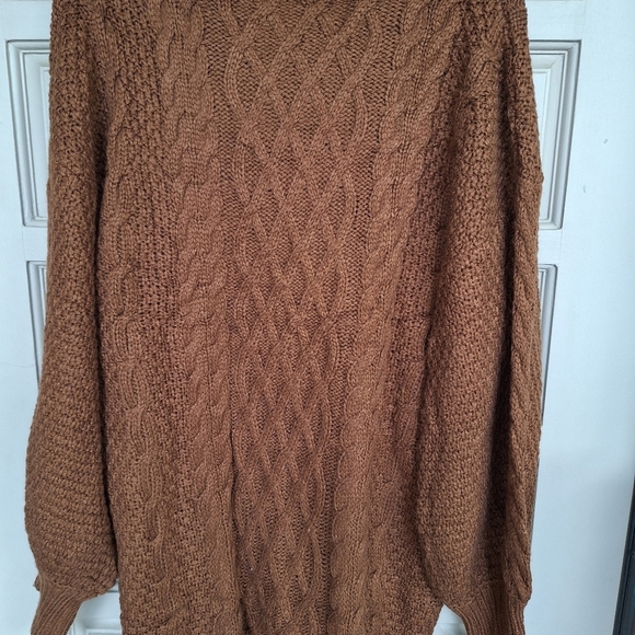 Unisex Oversized Cable Knit Sweater SzXL Long Sleeves Brown Loose Knit - Picture 5 of 8